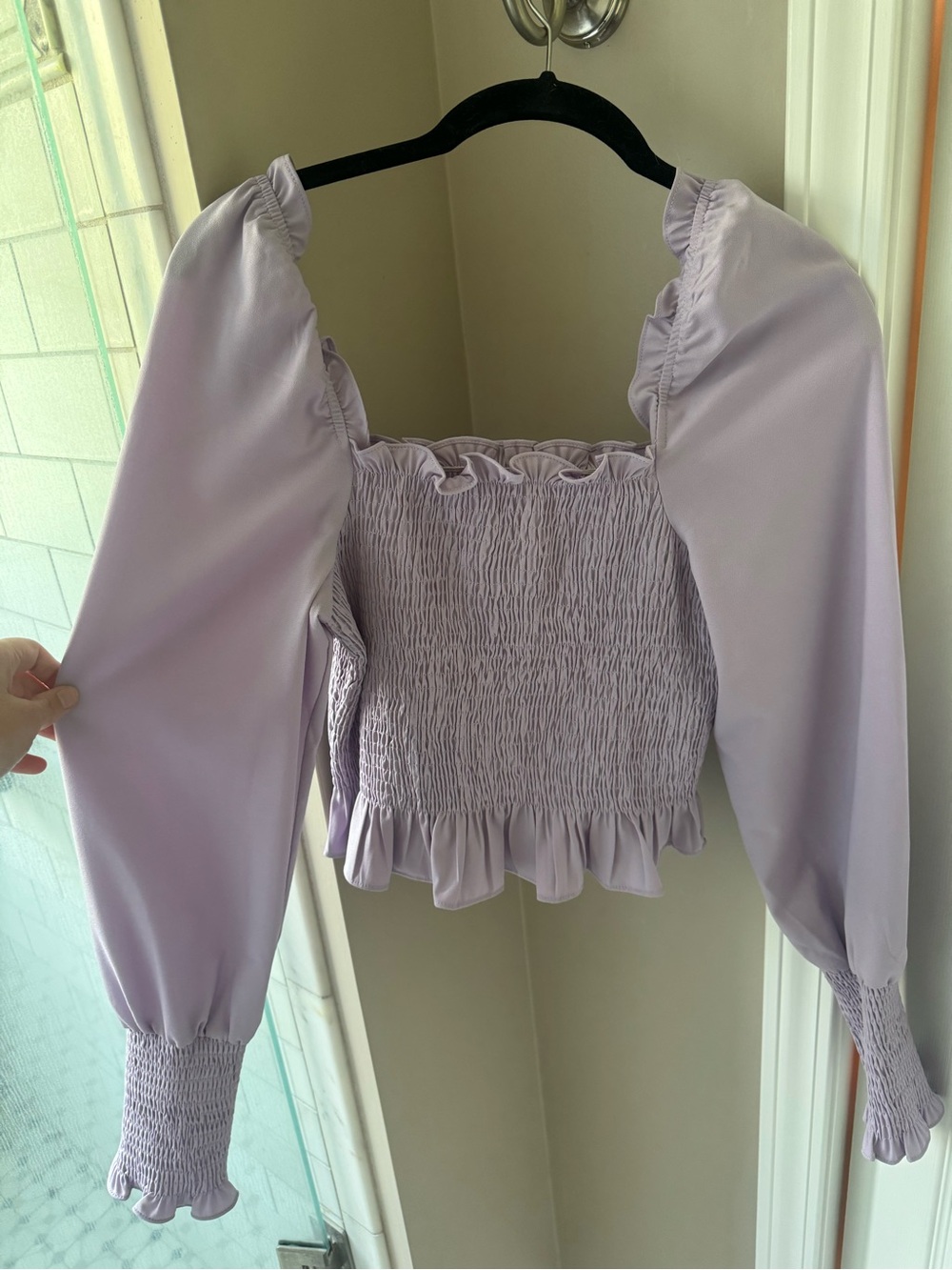 Lavender Smocked Puff Sleeve Crop Top